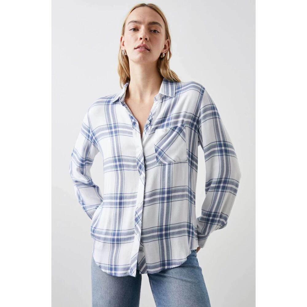 Rails Hunter Long Sleeve Plaid Button Down Shirt Size Small White Pacific Teal